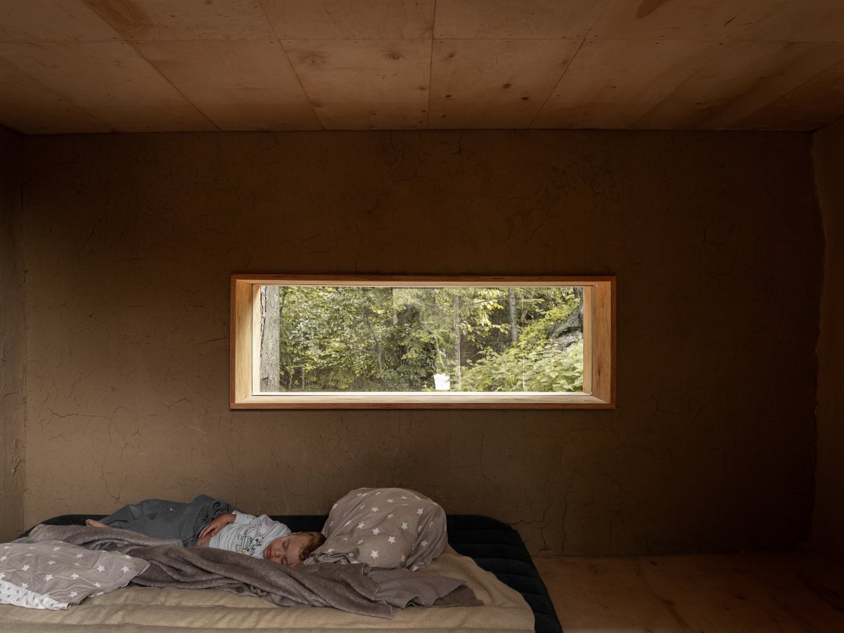 Interior with bed and panoramatic window